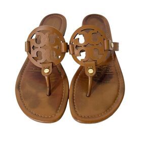 Tory Burch Women's Miller Vintage Vachetta Medallion Leather Sandals Size 7.5